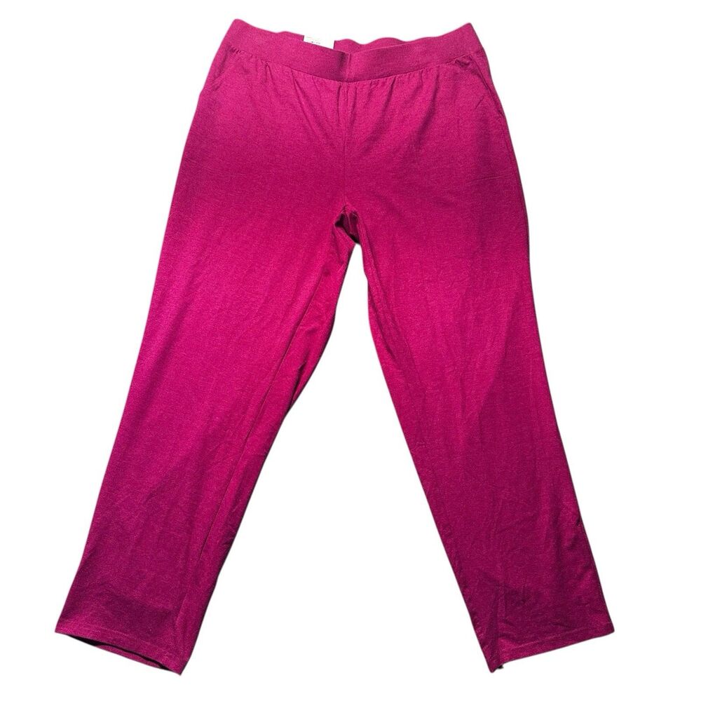 Croft Barrow Womens 1X Easy Knit Pants Pink Straight Leg Mid Rise Stretch NWT